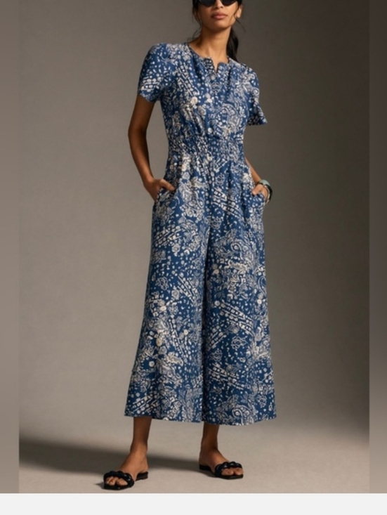 Anthropologie Pants - Anthropologie The Somerset Wide Leg Jumpsuit  Blue Floral